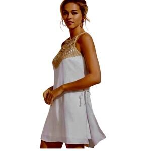 LILLY PULITZER Sz 2 Pearl White Gold Romper Side Ties Resort Wear Brunch | EUC